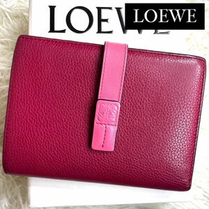 人気品 付属品完備 / LOEWE ロエベ ミディアムバーティカルウォレット 二つ折り財布 グレインレザー ピンク