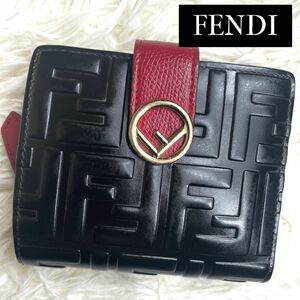 希少品 / F is FENDI フェンディ バイカラーエンボスズッカウォレット 二つ折り財布 ジップアラウンド 8M0386