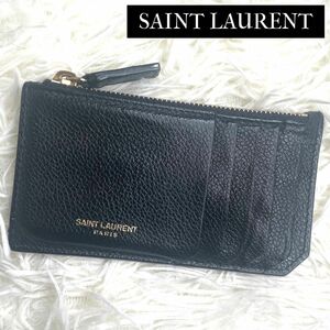 YSL サンローラン カサンドラジップフラグメントケース コインカードホルダー グレインレザー ブラック ゴールド 607926