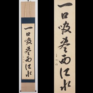 【真筆】【渡鹿庵】[久田宗也] 15045 春芳堂 掛軸 一行書 「一口吸尽西江水」 共箱 紙本 久田家12代 尋牛斎 表千家13代千宗左にまなぶ 在銘