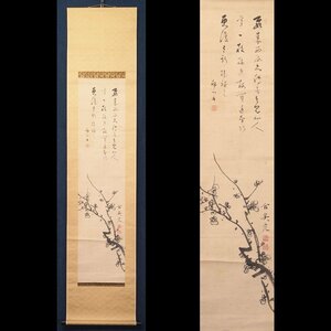 【真作】【渡鹿庵】[草場佩川 合作] 9242 掛軸 日本画 水墨梅の図 合箱 紙本 花鳥図 佐賀 肥前 師古賀精里 弘道館教授 在銘