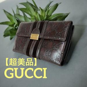 【超美品】グッチ長財布 シマ シェリーライン レザー