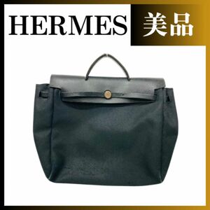 エルメス エールバッグMM トワルオフィ シエ カーフ レディース ブラック HERMES ショルダーバッグ トートバッグ