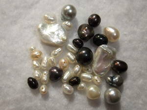 159-10淡水真珠両穴&アコヤ真珠片穴等のパールセット!小粒やスリークォーターも!ややモノトーン系!ハネもの