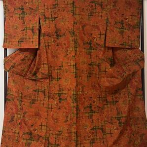 小紋 紬 単衣 しょうざん 草雅 秋色 橙色系 きもの 和装 総柄 和装の画像5