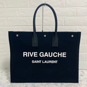 サンローラン リヴゴーシュ レザーハンド トートバッグ ブラック キャンバス SAINT LAURENT