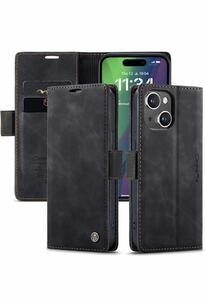 iPhone 15 ケース 手帳型 アイフォン 15 用手帳 カバー スマホケース 財布型 カード収納 横開き レザー TPU 耐衝撃 高品質 黒