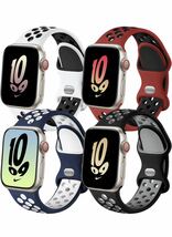 Apple watch Ultra SE Series対応おしゃれ band ベルト スポーツ 軽量 シリコン ラバー スポーツ 穴あき アップルウォッチ バンド　4本_画像1