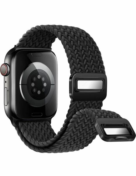 アップルウォッチ バンド Apple Watch バンド 49mm 45mm 44mm 42mm 磁気吸着式バックル 強力な磁石 サイズ調整が簡単 ナイロン素材 黒