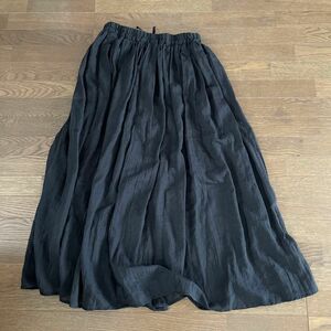 【KOBE LETTUCE】神戸レタス麻タッチギャザーロングスカート黒
