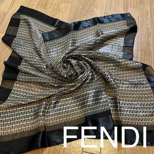 ♪♪④FENDI フェンディ☆大判スカーフ ブラック×ゴールド