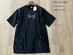 新品 COMME CA BEETA MEN ベータメン 日本製 ロゴプリントチュールレイヤードポケTシャツ 05ブラック Lサイズ 08TC03 定価36,300円
