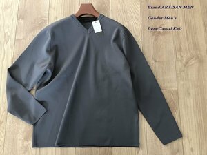 新品訳有り ARTISAN MEN アルチザン メン 総針編み Vネックセーター 04グレー Lサイズ 34KA04 定価28,600円