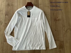 新品サンプル COMME CA MEN コムサメン 長袖ジャケットネックTシャツ 01ホワイト Mサイズ 40TG04 定価14,300円