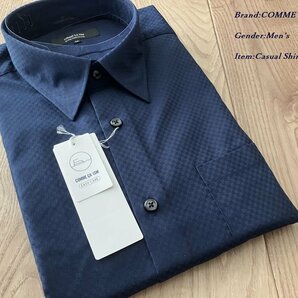 新品訳有り COMME CA ISM コムサイズム 市松柄ドビー イージーケア ドレスシャツ 09ネイビー Lサイズ 10HE01 定価5,400円の画像1