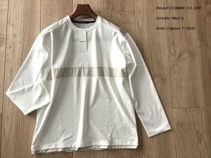 新品訳有り COMME CA ISM MEN コムサイズム フェイクレザー コンビデザイン 長袖Tシャツ 01ホワイト Lサイズ 60TC03 定価5,900円