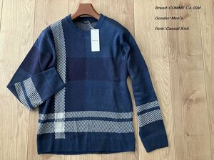  new goods COMME CA ISM Comme Ca Ism BIG check crew neck pull over 22 blue L size 71KA11 regular price 5,900 jpy 