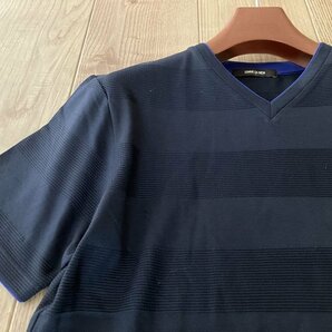 新品 COMME CA MEN コムサメン 日本製 タックボーダー半袖Tシャツ 09ネイビー Lサイズ 42TP12 定価12.100円の画像2