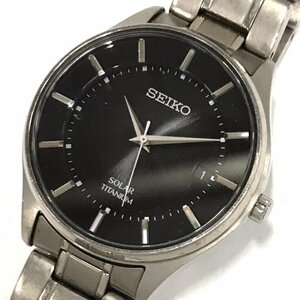 セイコー 腕時計 V157-0BX0 ラウンド デイト 黒文字盤 TITANIUM シルバーカラー ソーラー メンズ 稼働 QR041-90
