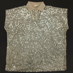  as good as new sun rolan size M spangled polo-shirt lame men's beige group unused goods Saint Laurent