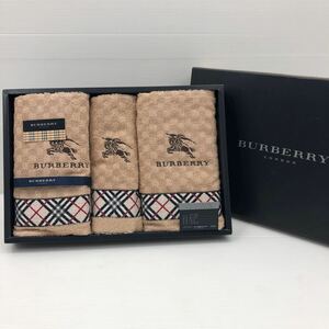 I ☆未使用品☆ Burberry バーバリー タオル 3点 セット フェイスタオル ウォッシュタオル 綿100% ベージュ タータンチェック 箱付 ギフト