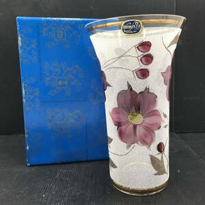 I ☆箱付☆ チェコ製 BOHEMIA GLASS ボヘミア グラス フラワーベース 花瓶 花入 花器 ボヘミアガラス クリスタルガラス 金彩 簡易清掃済み