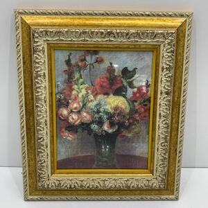 R☆美品☆ピエール オーギュスト・ノワール 花瓶の花 油彩 絵画 油絵 額縁 風景画 額装 フランス パリオランジュリー美術展 油彩画 レトロ 