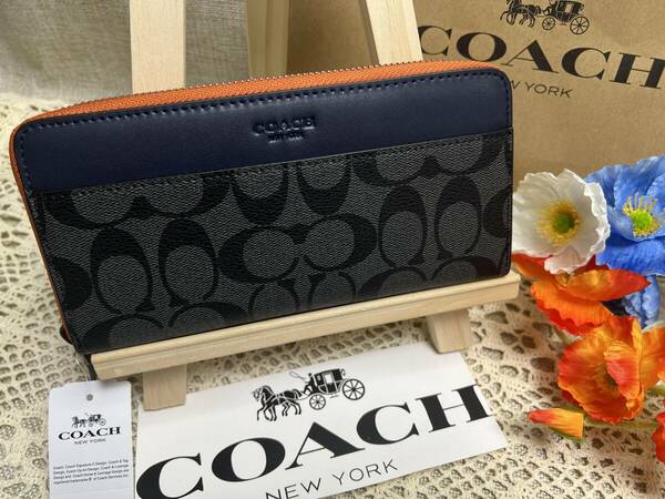 コーチ COACH長財布 財布 シグネチャー ラウンドジップ ラウンドファスナー カラーブロックプレゼント 贈り物 ギフトA199 F78202