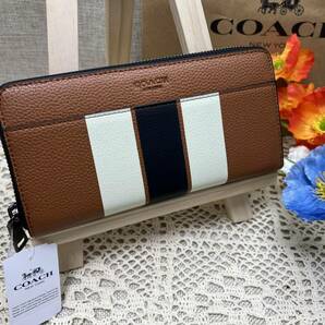 コーチ COACH 長財布 財布 ヴァーシティ レザー アコーディオン ジップアラウンド ダークサドルブラウン 新品 F75395 A299の画像1