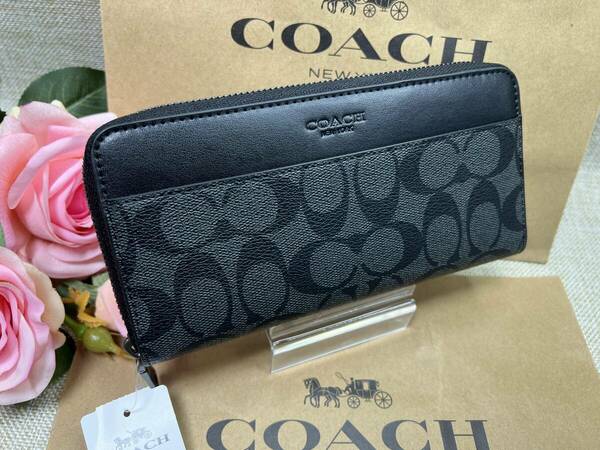  コーチ COACH 長財布 財布 ラウンドファスナー 財布メンズ シグネチャー アコーディオン ジップアラウンド レザー プレゼントF58112 C292 