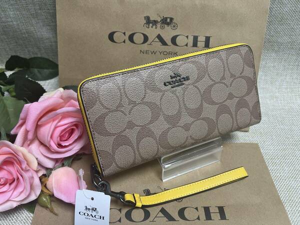 コーチ COACH 長財布 財布 シグネチャー アコーディオン ラウンドファスナー ストラップ付き プレゼント 新品 ブランド C4452 A068 