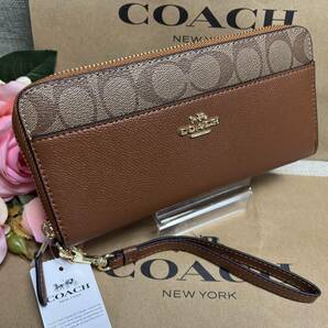 コーチCOACH 長財布 財布 シグネチャー ラウンドファスナー ラグジュアリー アコーディオン ジップ ウォレット プレゼント 新品F76971 A200の画像1