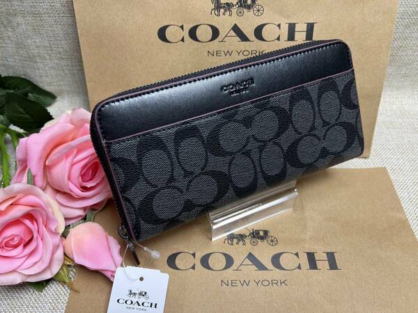 コーチ COACH 長財布 財布 ブラック×ブラックオックスブラッド シグネチャー 長財布 メンズ レディース プレゼント ブランド F25517 A050 