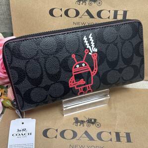 コーチ COACH 長財布 財布 シグネチャー ジップアラウンド ラウンドファスナー キース ヘリング Keith Haring コラボ レザー F87105 A192の画像1