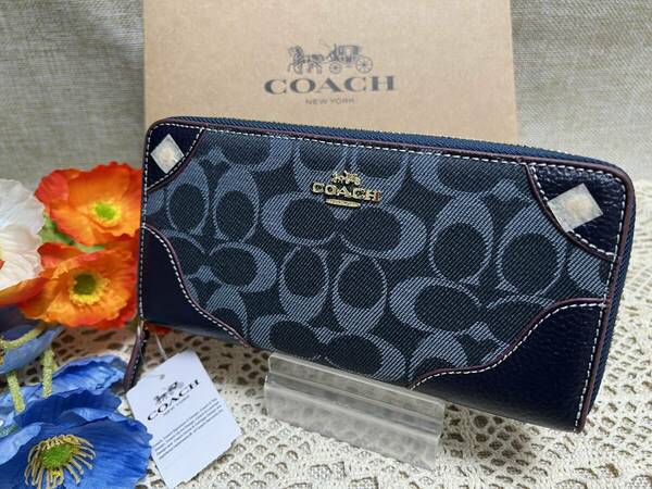 コーチ 財布 COACH 長財布 シグネチャー デニムレザー アコーディオン ジップアラウンド 誕生日 プレゼント 贈り物 ギフト F53769 A146