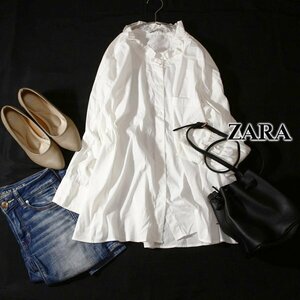 美品 ザラ ZARA ゆったり可愛い コットン フリル 長袖シャツ L 春 夏 24A04