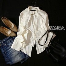 美品 ザラ ウーマン ZARA WOMAN 大人可愛い ノーボタン 柔らかレーヨン デザインジャケット XS 春 夏 24A04_画像1