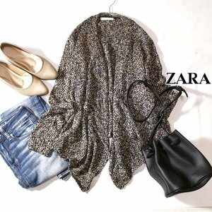 美品 ザラ ニット ZARA KNIT 柔らかコットン リボン糸 ニット カーディガン M 春 秋 合服 24A04