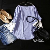 美品 ザラ ウーマン ZARA WOMAN 可愛いレース袖 コットン カットソー XS 春 夏 24B04_画像1