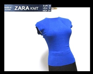 【087-111】ZARA KNITザラニット★ロイヤルブルーノースリーブカットソー/Sサイズ