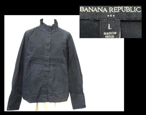 【013-109】BANANA REPUBLICバナナリパブリック★黒衿フリルタック入りブラウス/Lサイズ