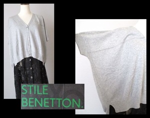 [005-193]STILE BENETTON стиль Benetton * новый товар . серый V шея Drop плечо кардиган /L размер 