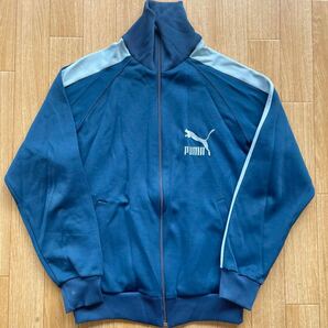 希少 レア 80-90s PUMA プーマ トラックジャケット レトロジャージ 人気シルエット メンズ Lサイズ ネイビー 刺繍ロゴ の画像1