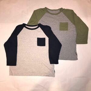 名札ココ胸ポケット付き七分袖Tシャツ　150㎝　ダークグレー×スモークグリーン　グレー×ネイビー　2枚セット