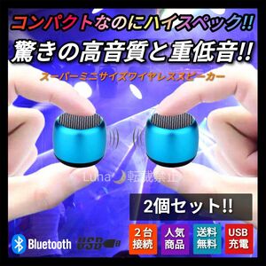 新品 2台セット ワイヤレススピーカー ブルートゥーススピーカー ポータブルスピーカー 超小型 ミニスピーカー USB充電 ブルー
