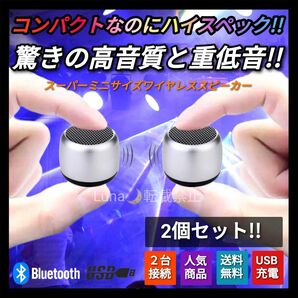 新品 2台セット ワイヤレススピーカー ブルートゥーススピーカー ポータブルスピーカー 超小型 スピーカー USB充電 シルバー