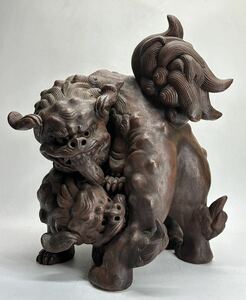 古備前 絡み獅子 置物 高さ41cm 備前焼 縁起物 絡獅子 狛犬 