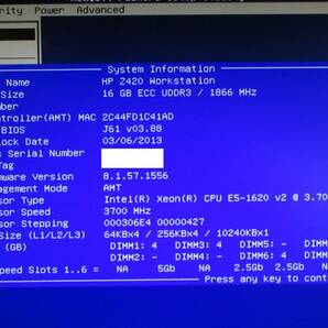 【※HDD無し、CMOS電池交換済み】HP Z420 Workstation / Xeon E5-1620v2 3.70GHz / 16GB / Quadro k4000 / DVD-ROM / No.Q933の画像7