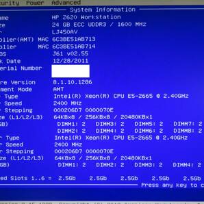 【※HDD無し】HP Z620 Workstation / Xeon E5-2665 2.40GHz *2CPU / 24GB / Quadro 4000 / DVD-ROM / No.T893の画像8