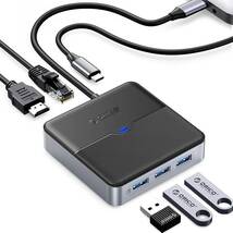 OY60 ORICO USB C ハブ 6-in-1 USB Type C 4K対応 HDMI出力ポート USBタイプC 100WPD充電ポート 3*USB3.0 Aポート LAN ギガビット_画像1